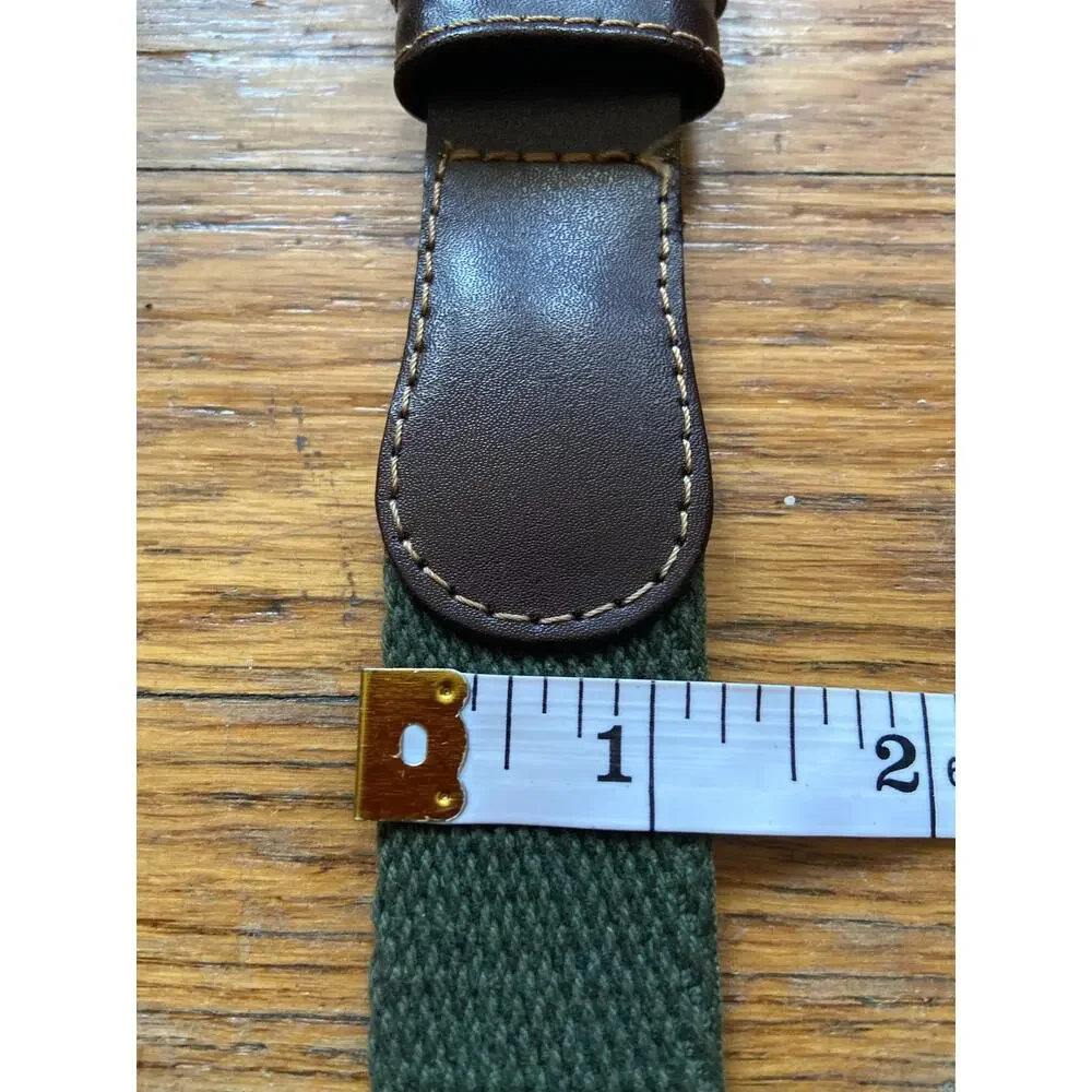 Vintage LACOSTE Green Woven Fabric Belt w/Leather Trim sz XS/S